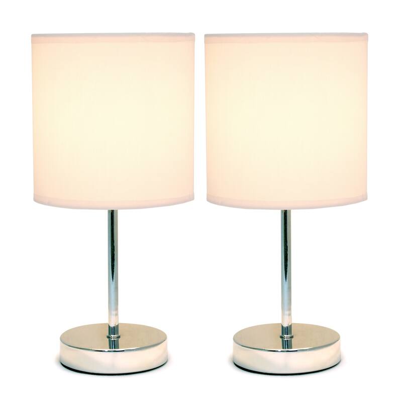 11.81 in. Chrome Finish Table Lamp with Pink Shade, Sturdy Table Lamp for Living Rooms and Bedrooms, Set of 2