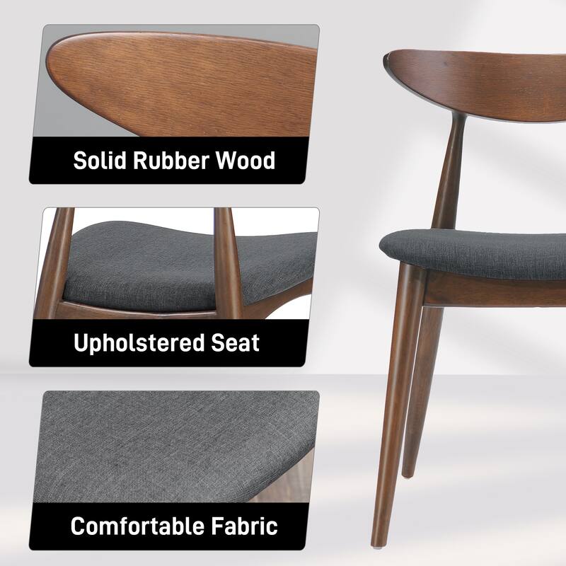 Roomfitters 5-Piece Mid-Century Dining Set, 47" Walnut Table with 4 Ergonomic Upholstered Chairs