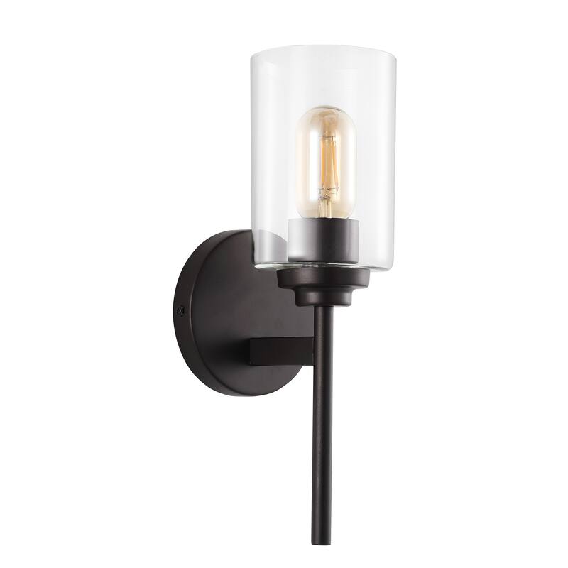 Juno 13" 1-Light Farmhouse Industrial Iron Cylinder LED Sconce, Oil Rubbed Bronze/Clear by JONATHAN Y - One