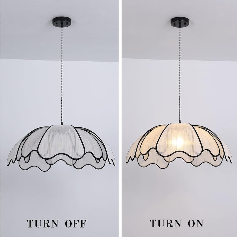 24 inch chandelier light black/white hanging light metal + plant silk pendant light