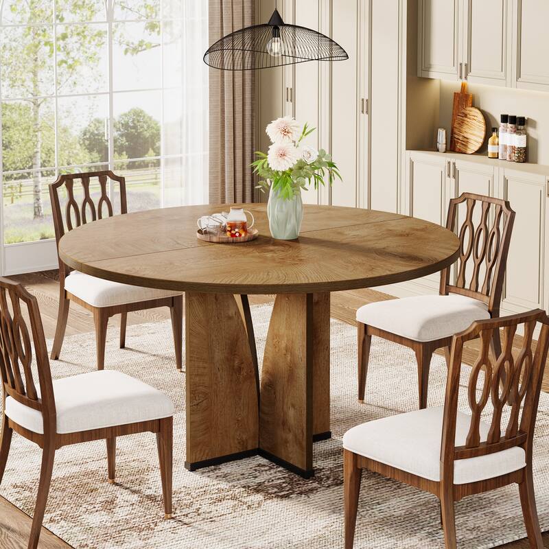 Wooden Large Dining Table, Round Kitchen Table for Dining/Living Room