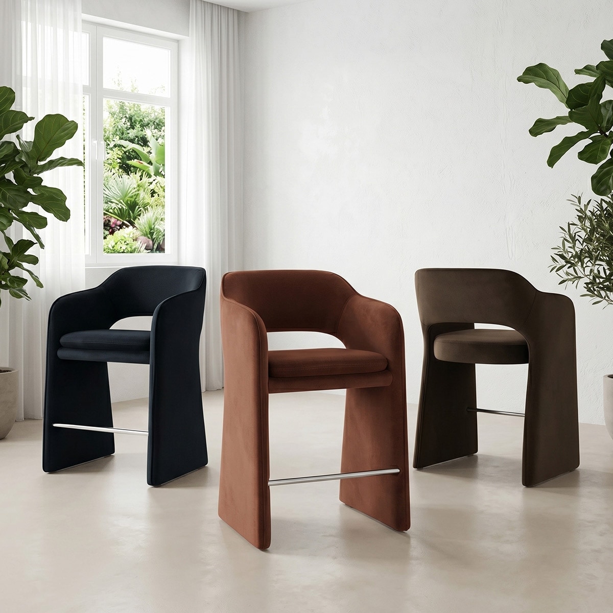 24" Velvet Upholstered Low Back Counter Stool Fully Assembled With Arms