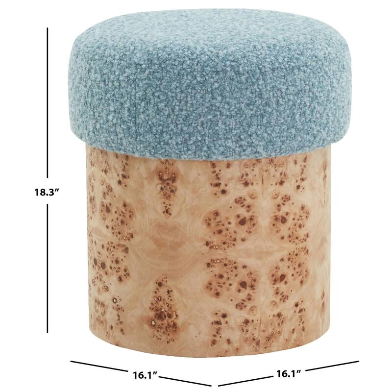 SAFAVIEH Couture Tobianna Round Boucle and Burl Ottoman