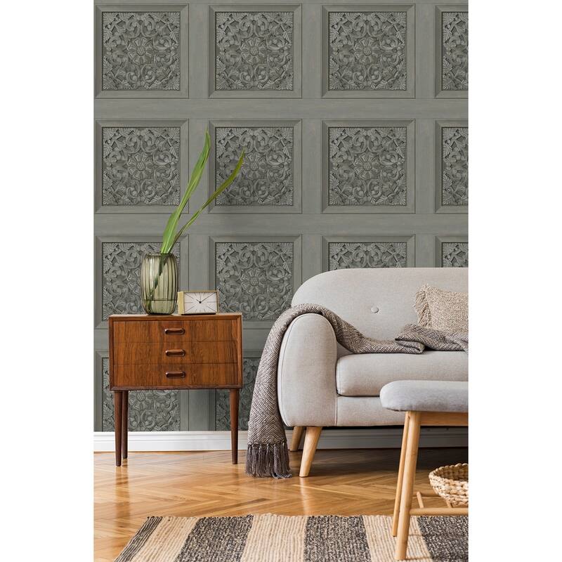 Fine Decor Albie Dark Grey Carved Panel Wallpaper