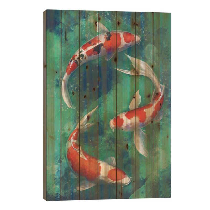 Zen Koi Print On Wood by Louise Goalby - Multi-Color - 26x18x1.5