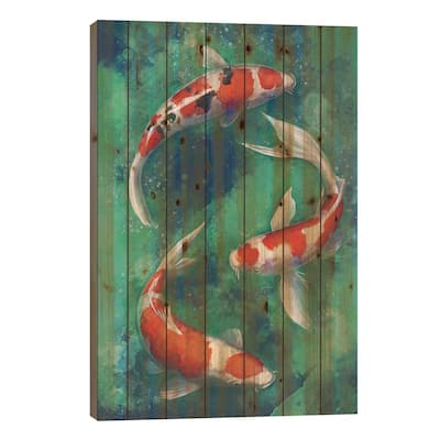 Zen Koi Print On Wood by Louise Goalby - Multi-Color