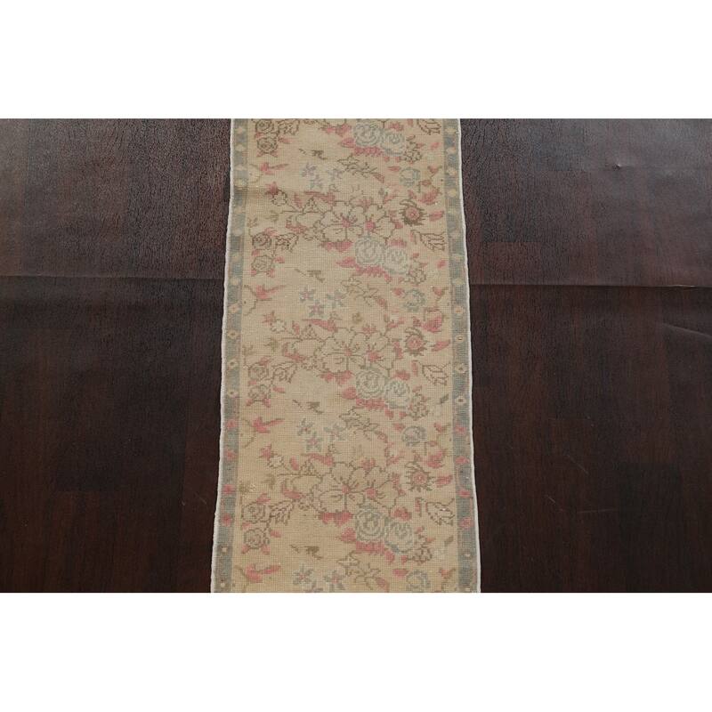Antique Look Vegetable Dye Oushak Runner Rug Hand-knotted Wool Carpet - 1'9" x 10'3"