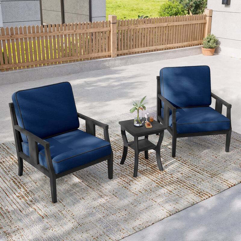 3-Piece Solid Teak Outdoor Patio Furniture Set Armchairs & Storage Table