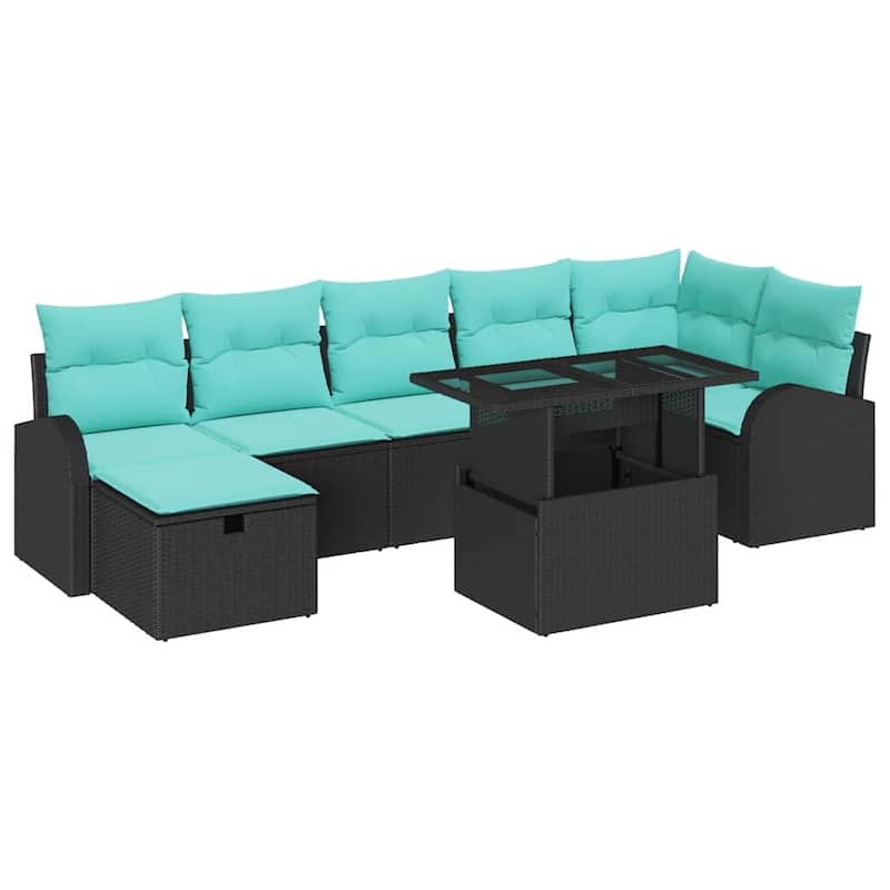vidaXL 8 Garden Sofa Set with Cushions Black/Brown/Grey Poly Rattan - 113.8 x 48.8 x 27.2