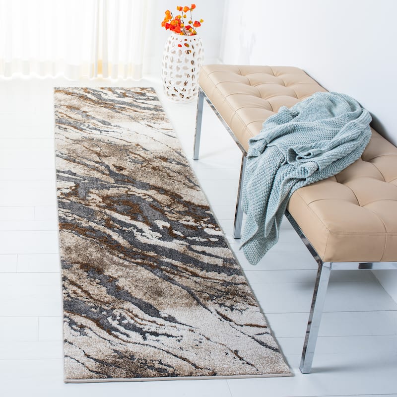 SAFAVIEH Pacific Asthildur Modern Abstract Rug - 2'2" x 7' Runner - Dark Grey/Beige