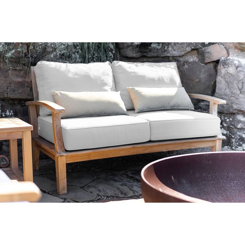 Laurel Tan Teak 57" Outdoor Sofa with Cushions - White