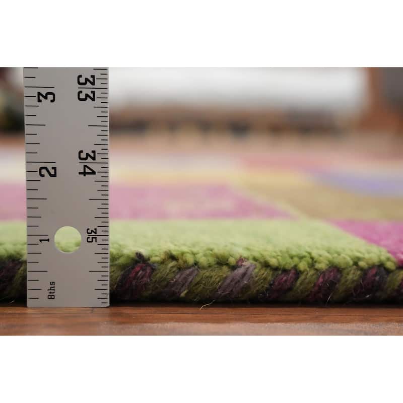 Hand Knotted Oriental 100% Wool Carpet Modern Geometric Multi-Colored Gabbeh Area Rug - 6' 0'' X 4' 0''