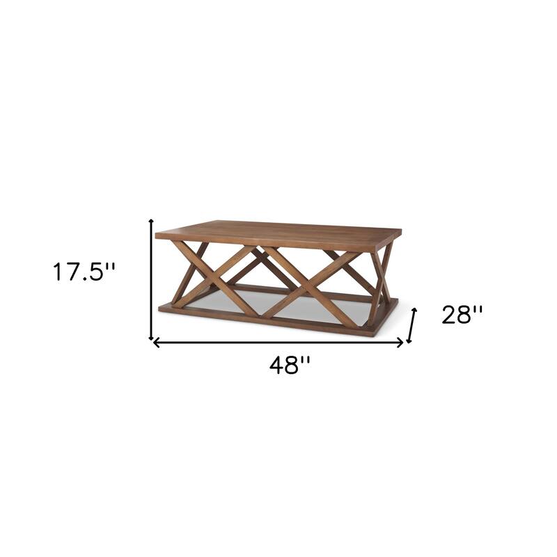 HomeRoots 48" Brown Solid Wood Geo Frame Coffee Table - 48' X '17.5' X '28