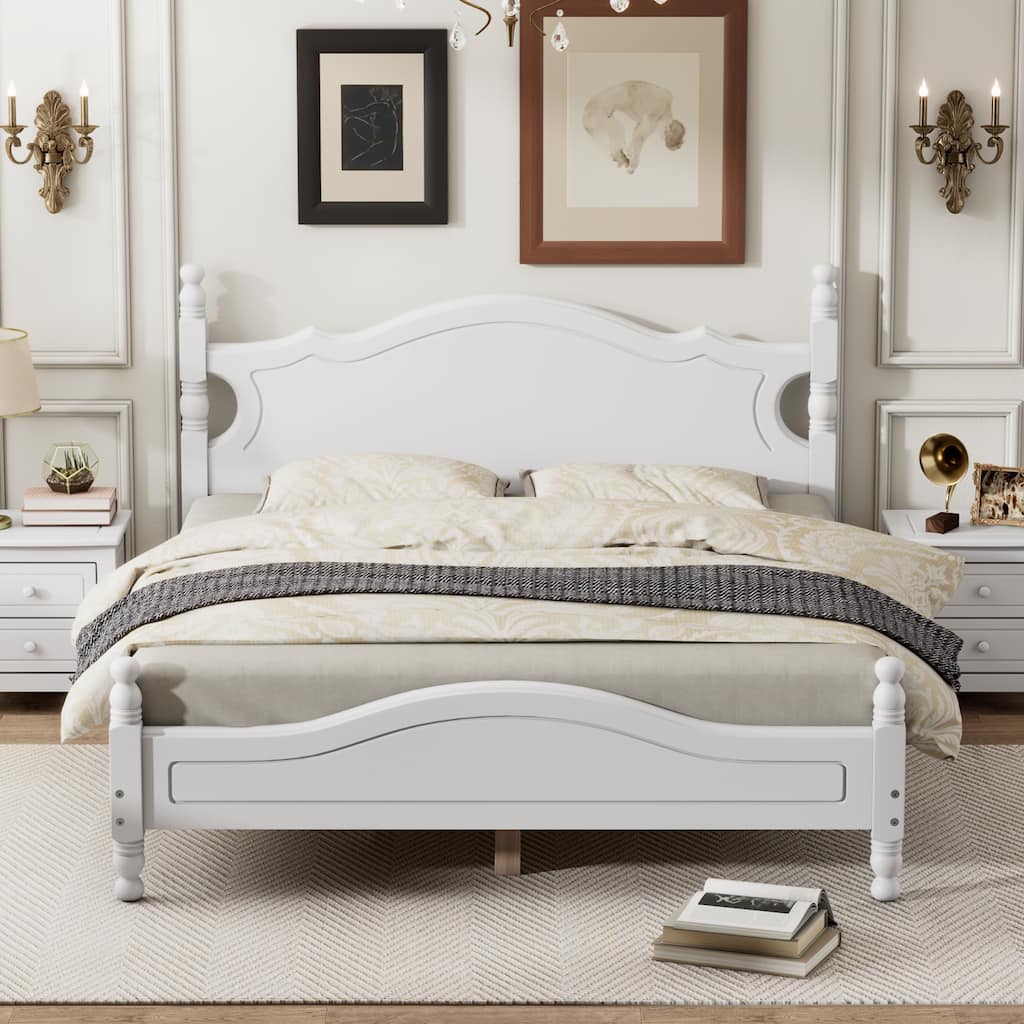 Wood Platform Bed Frame,Retro Style Platform Bed with Wooden Slat Support