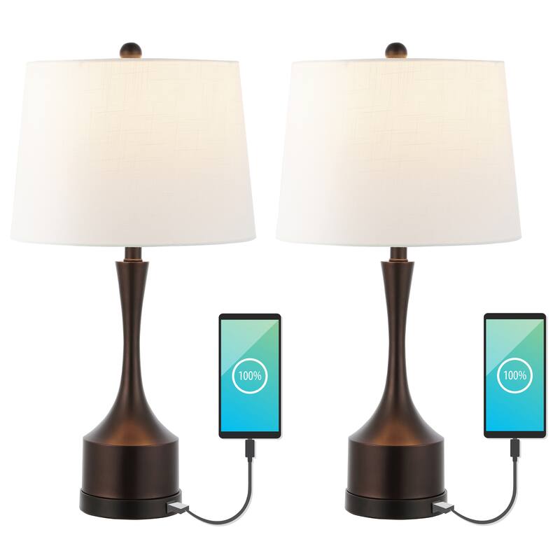 Colton 26" Classic French Country Iron LED Table Lamp with USB Charging Port, Brass Gold (Set of 2) by JONATHAN Y