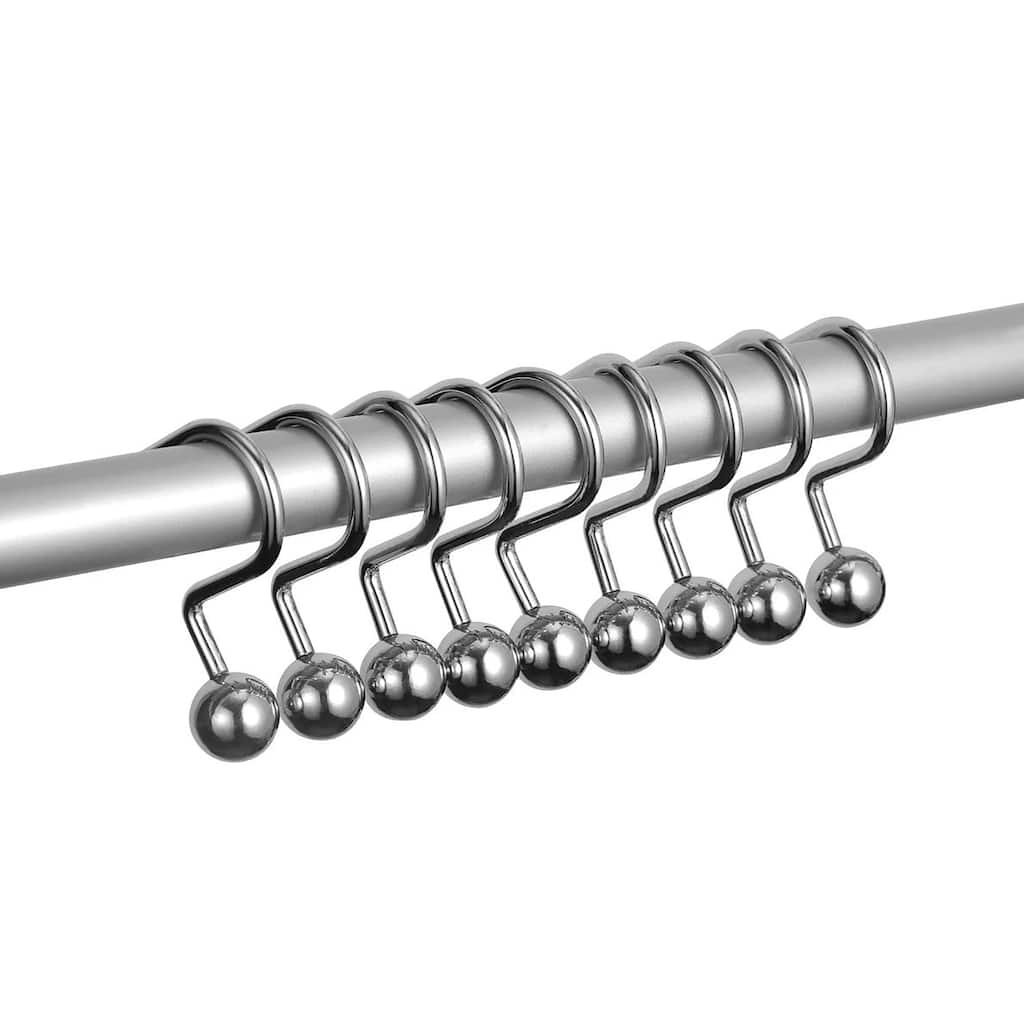 12 Piece Set - Chrome Heavy Duty Steel Ball Shower Curtain Hooks Rings Rustproof Metal