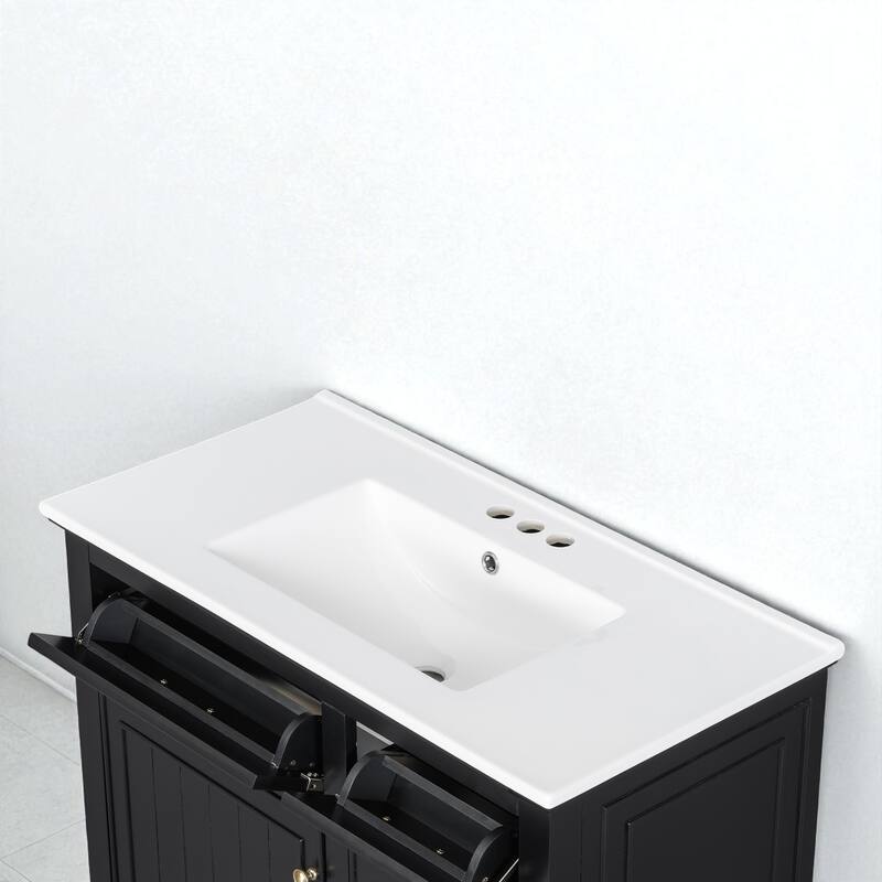 36" Bathroom Vanity with Ceramic Sink, Solid Wood Frame, 4 Drawers and Adjustable Shelf, Freestanding Cabinet