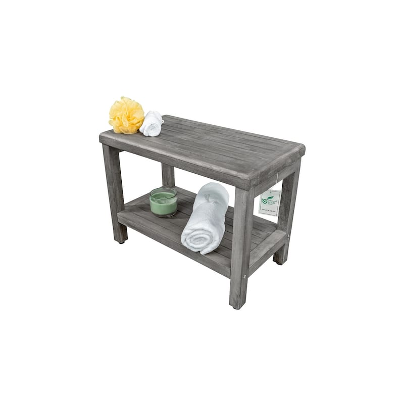 CoastalVogue Eleganto Antique Gray 24" Teak Wood Shower Bench