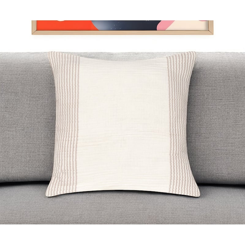 22" Beige and Ivory Striped Cotton Throw Pillow - Beige and Ivory