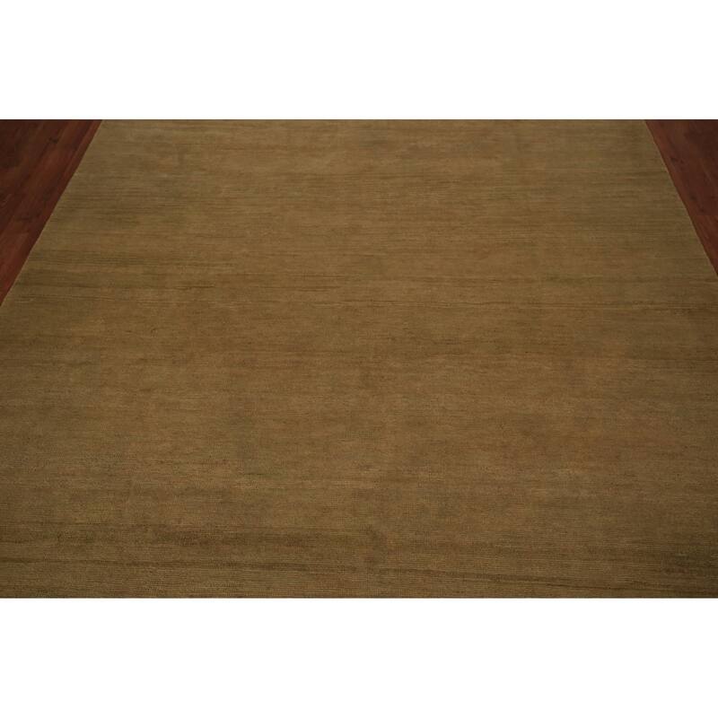 Modern Gabbeh Oriental Area Rug Hand-Knotted Green Wool Carpet - 7'5" x 9'9"