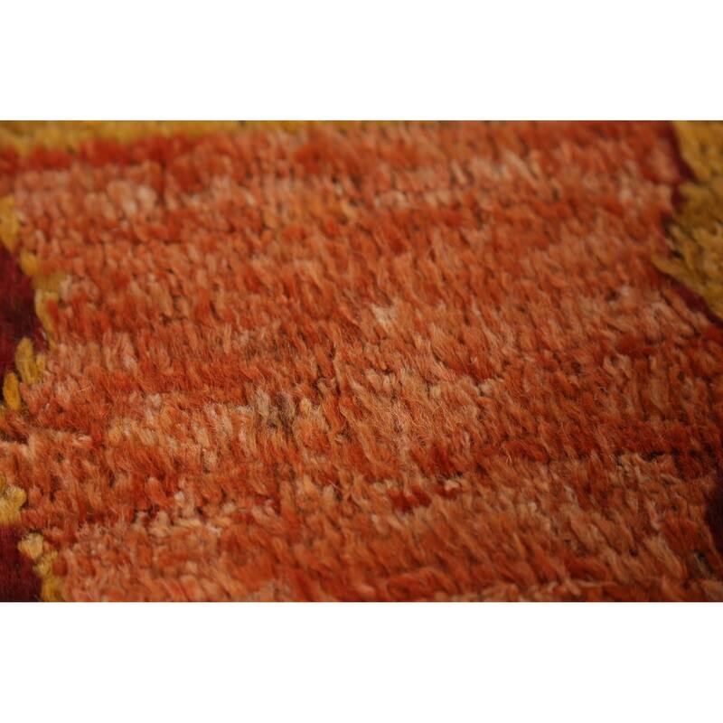 Geometric Orange Moroccan Oriental Runner Rug Hand-Knotted Wool Carpet - 3'1" x 9'9"