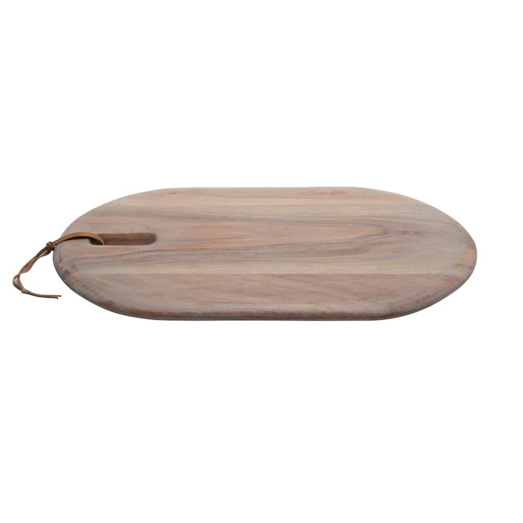 Acacia Wood Cutting Board w/ Leather Strap 17.75" x 11.8"-A - A
