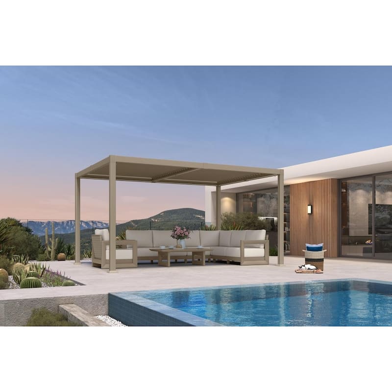 PURPLE LEAF Solar Louvered Pergola with LED String Lights Aluminum Outdoor Pergola with Adjustable Roof for Patio Garden