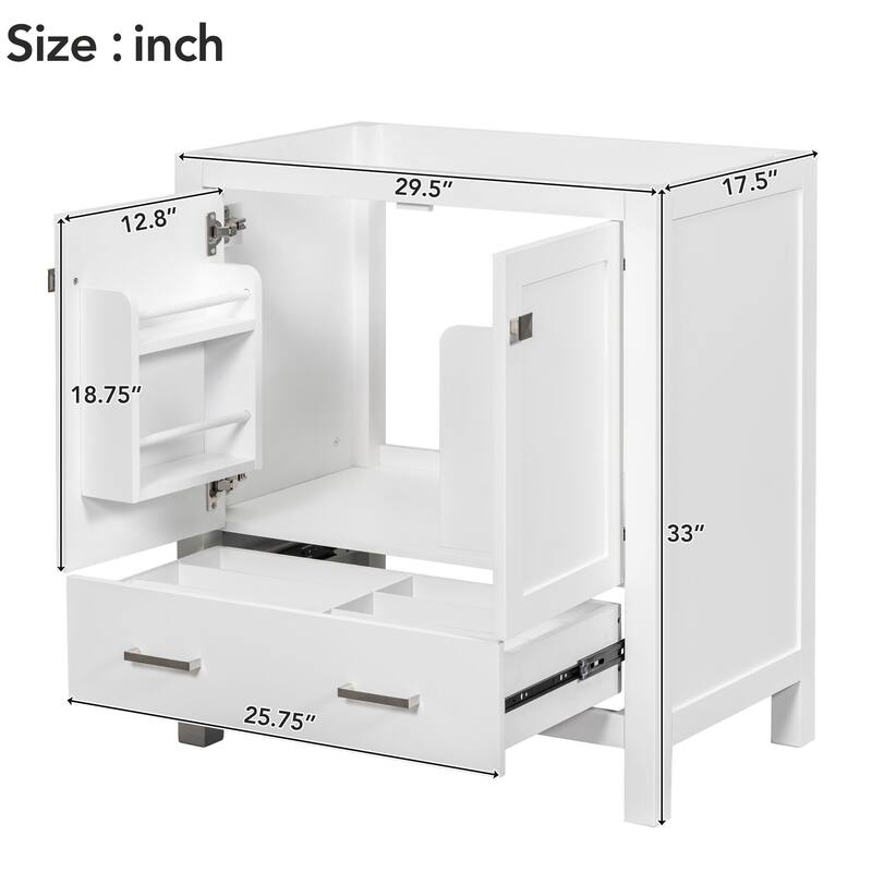 30 inch MDF Freestanding Bathroom Vanity without Top with Soft-Close Drawer