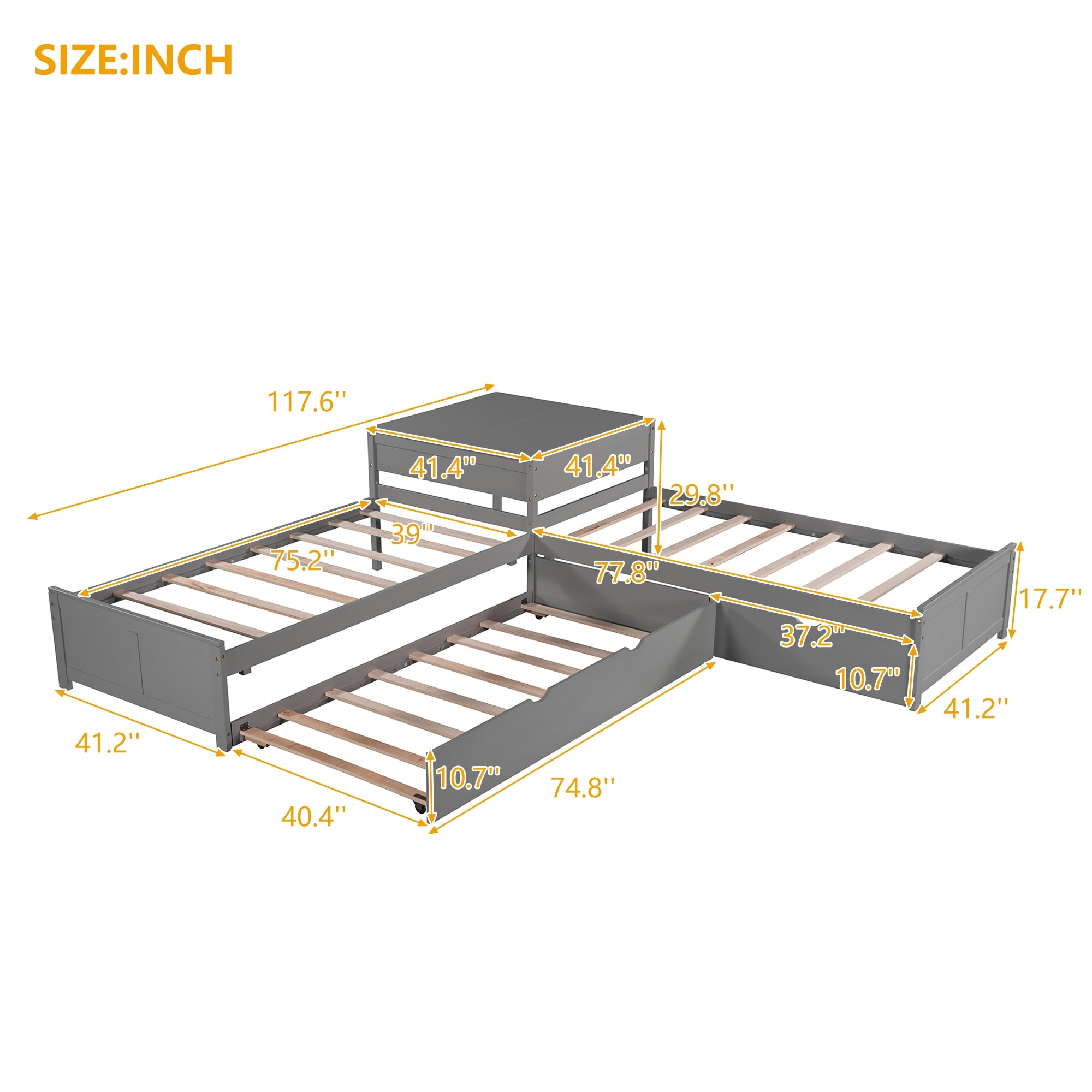 L Shaped Twin Platform Beds with Trundle Table Versatile 3 Wood