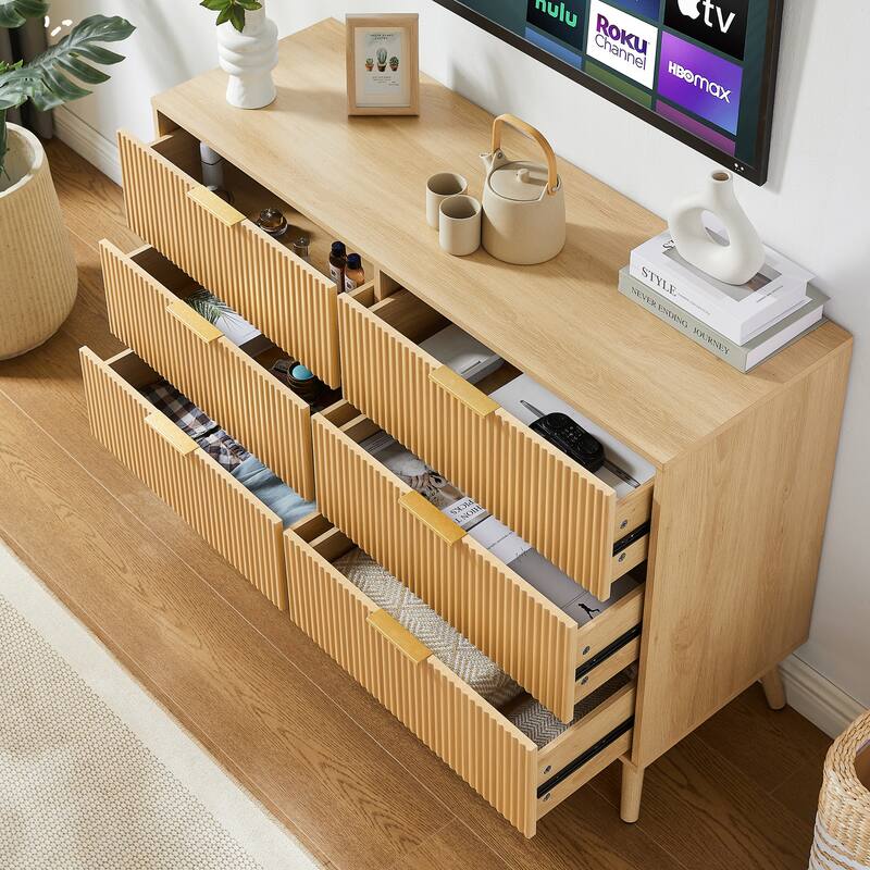 Double Dressers with Wavy Shape Drawers, Multifunctional Clothing Organizer, Accent Storage Cabinet with 5 Supporting Legs