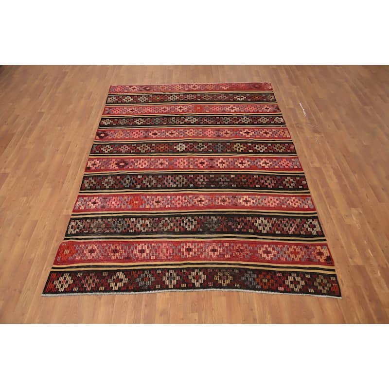 Hand Woven Oriental 100% Wool Carpet Southwestern Tribal Multi-Colored Kilim Area Rug - 9' 0'' X 6' 1''