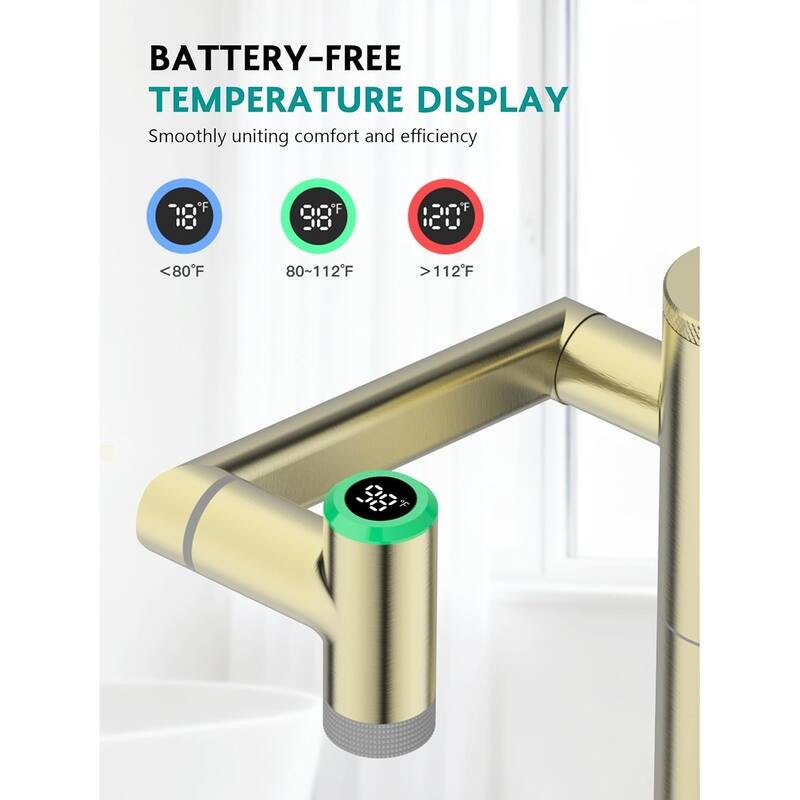 Lefton Rotatable Single Hole Bathroom Sink Faucet with Built-in Filter, Temperature Display in Fahrenheit, 2 Water Modes