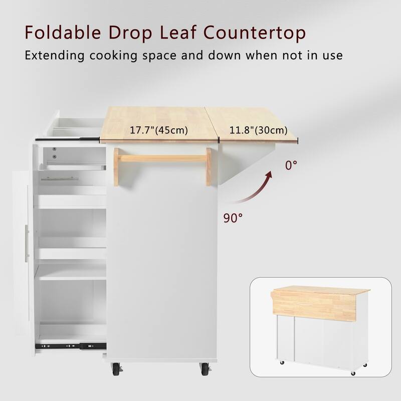 46'' Kitchen Island with Drop Leaf, 3 Tier Pull Out Cabinet Organizer, Towel Rack and 2 Drawers - 46'' x 29.5'' x 37''