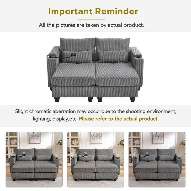 Corduroy Sofa Bed with USB Port