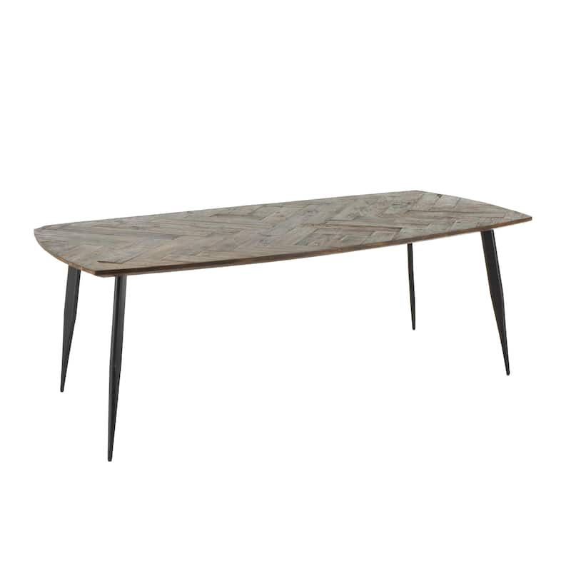 Teak Wood Modern Live Edge Dining Table with Black Metal Legs - Brown - Roche River Decor