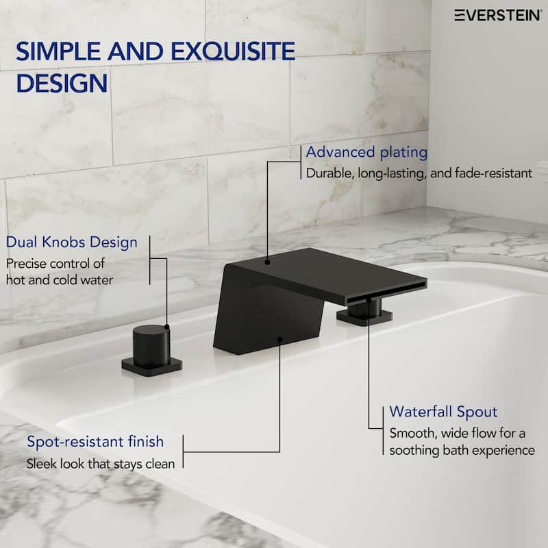Modern Wide Waterfall Bathtub Faucet, Deck Mount 2-Handle Roman Tub Faucet