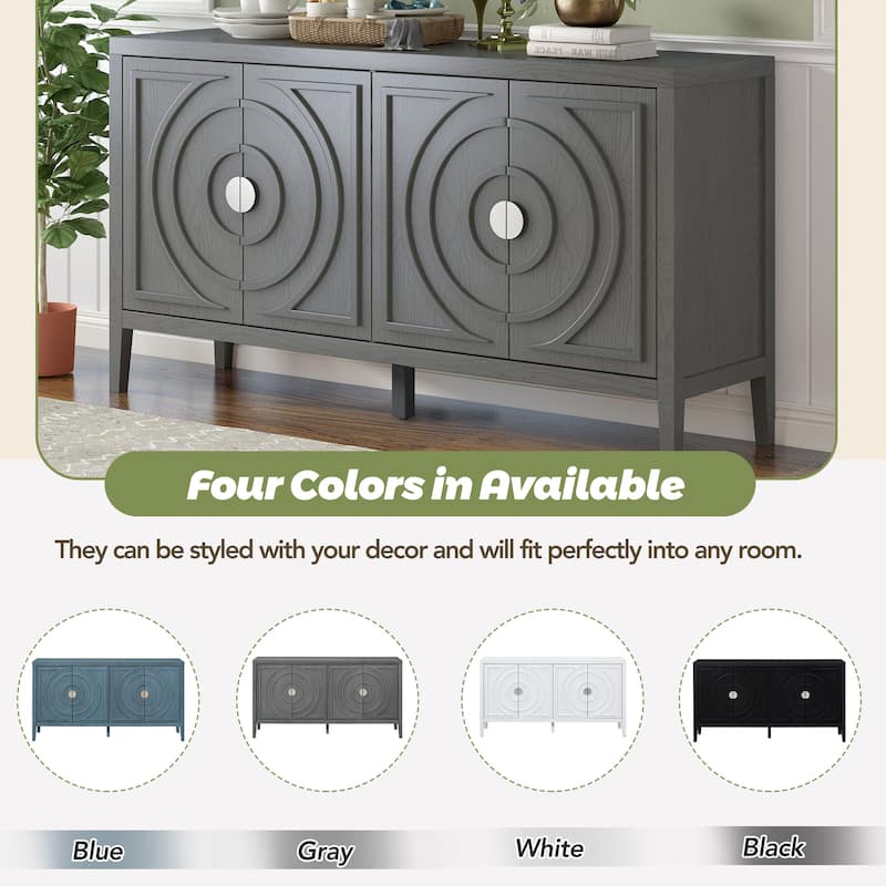 Vintage Distressed Finish Sideboard with Round Metal Handles and Large Storage Capacity