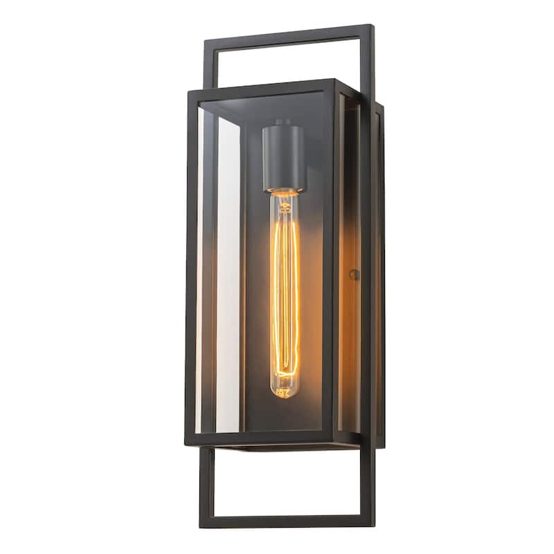 Rennnsan 1-Light Matte Black Rectangular Iron IP23 Outdoor Wall Sconce for Patio