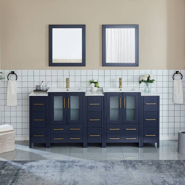 Vanity Art 84-Inch Double Sink Bathroom Vanity Set with Top and Free Mirrors - 84 X 18.1 X 35.8 - Blue