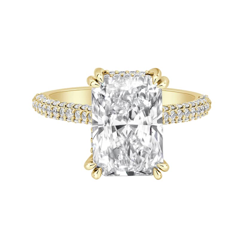 Auriya 14k Gold 4 1/2ctw Lab grown Radiant Vintage Hidden Halo Diamond Engagement Ring (F-G VS) - Yellow - 9