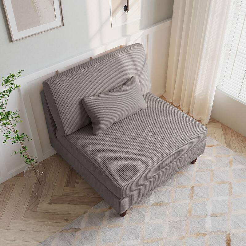 Corduroy Accent Chair with Ottoman Modular Couch Sectional Sofa