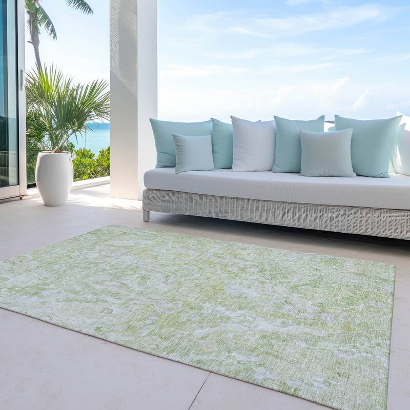 Machine Washable Indoor/ Outdoor Chantille Abstract Modern Rug - Green - 10' x 14'