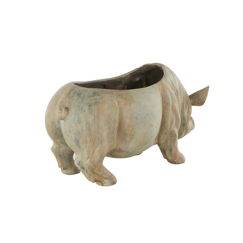 Light Brown Resin Pig Indoor Outdoor Planter with Distressed Details - 7"W x 16"L x 8"H