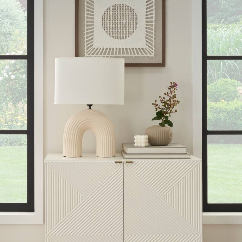 Nourison 21" Cream Textured Striped Arch Table Lamp