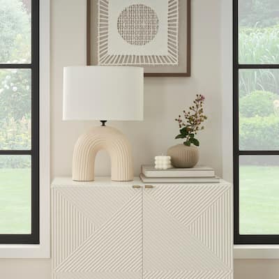 Nourison 21" Cream Textured Striped Arch Table Lamp