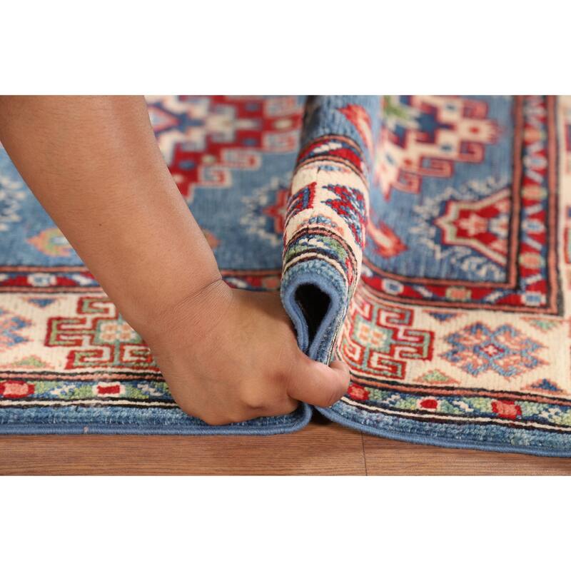 Blue Kazak Foyer Rug Handmade Geometric Wool Handmade Wool Carpet - 2'9" x 4'2"