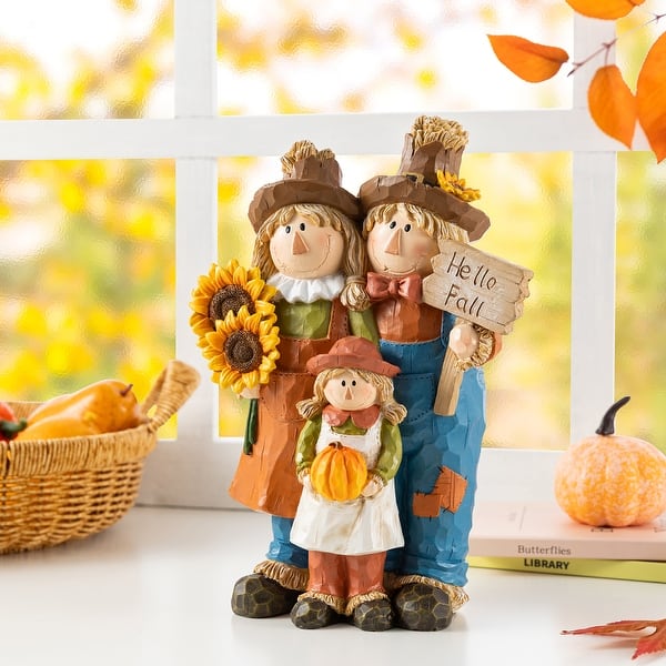 Glitzhome 10.5"H Fall Resin Scarecrow Family Highland Cow Table Decor