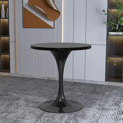 LeisureMod Verve 27" Round Dining Table with MDF Wood TableTop and Black Steel Base for Kitchen & Dining Room - 27.56"