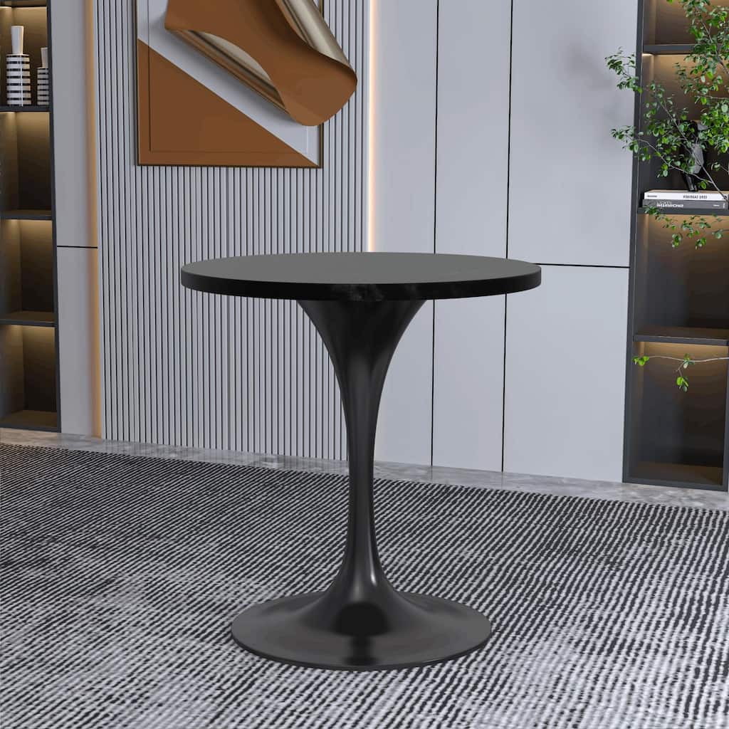 LeisureMod Verve 27" Round Dining Table with MDF Wood TableTop and Black Steel Base for Kitchen & Dining Room - 27.56"
