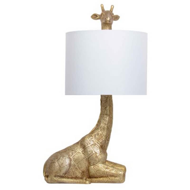 25 Inch Table Lamp, Jungle African Giraffe Statuette Gold Metal Base
